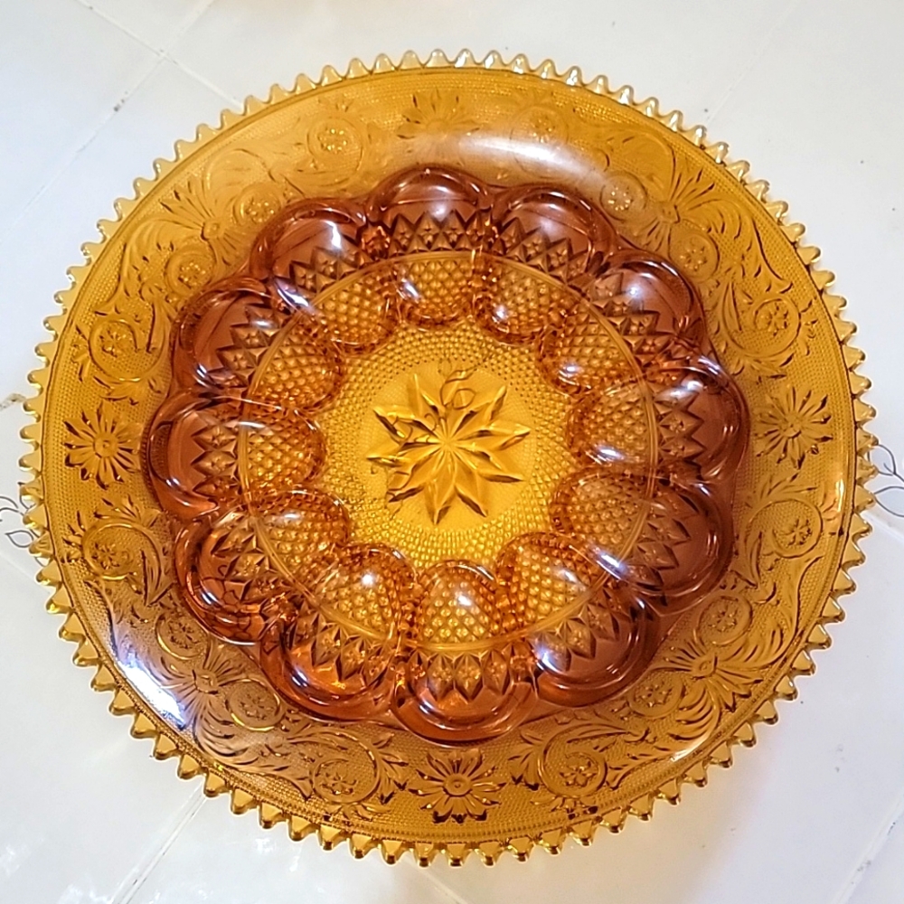 TIARA EGG PLATE Indiana Amber Glass Vintage